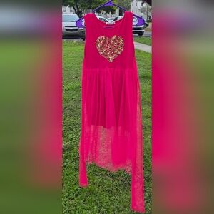 Girls' Hot Pink Heart Sequin Tulle Dress